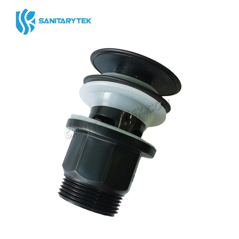 Black matt plastic basin pop-up drain Click Clack