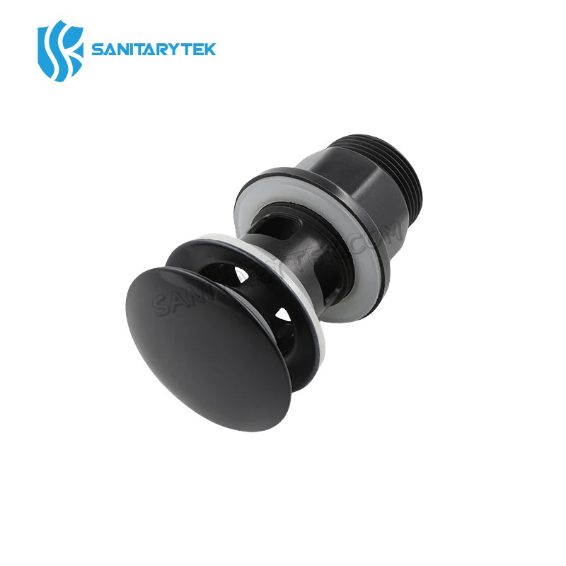 Black matt plastic basin pop-up drain Click Clack