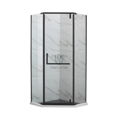 Black pivot hinged pentagon shower enclosure