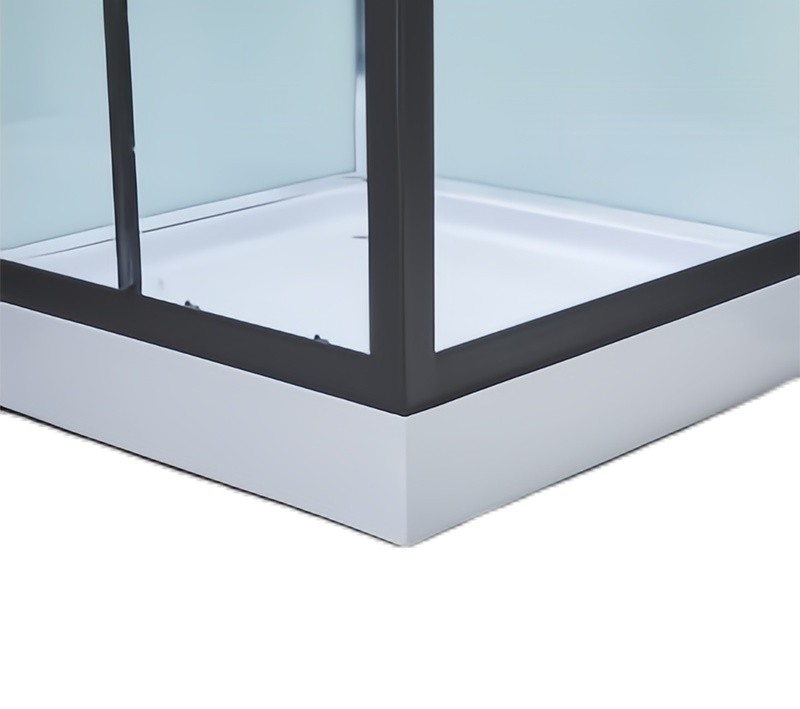 Black square shower cabin with tray
