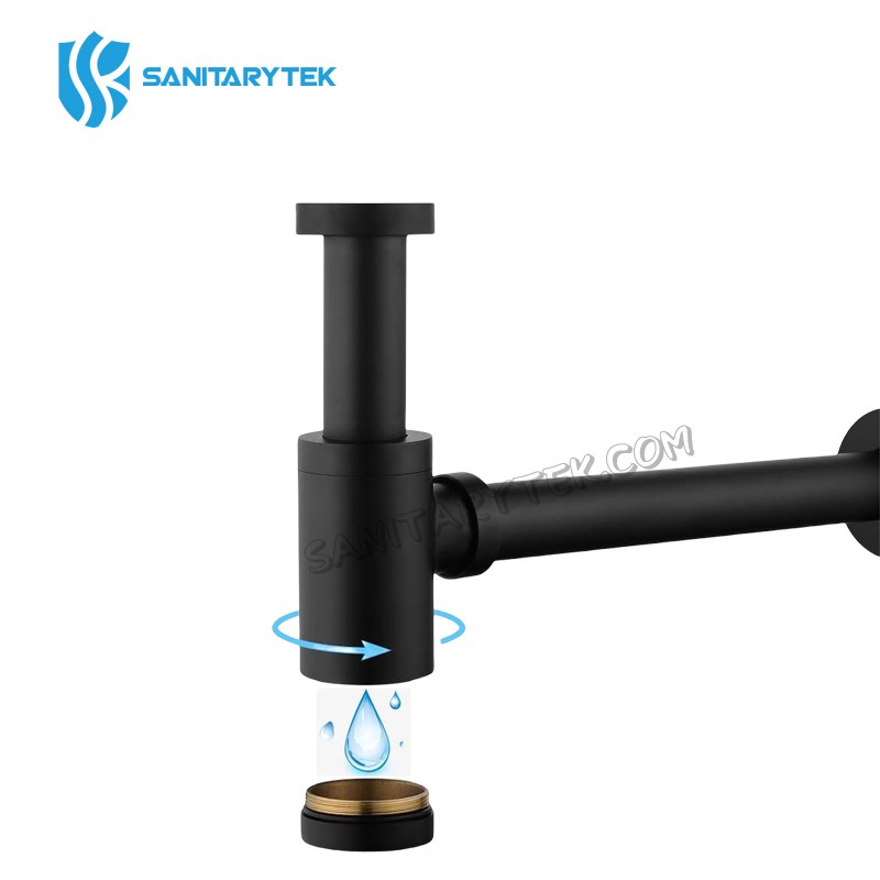 Bottle siphon syphon for wash basin, matte black