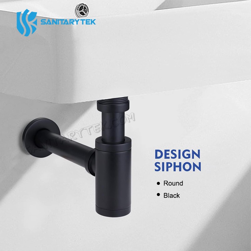 Bottle siphon syphon for wash basin, matte black