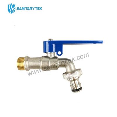 Brass ball bibcock with ear lock and quick hose connection
