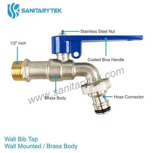 Brass ball bibcock with ear lock and quick hose connection