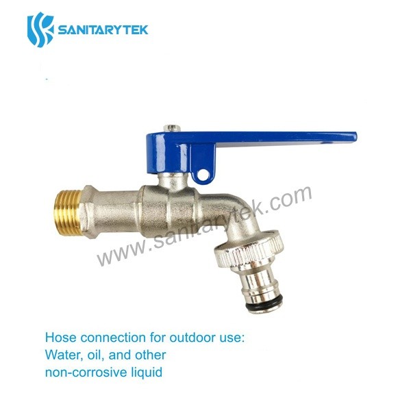 Brass ball bibcock with ear lock and quick hose connection