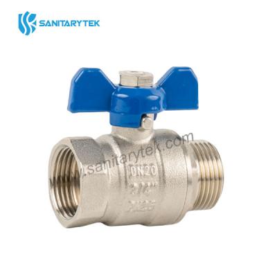 Brass ball valve M/F - blue aluminium butterfly handle
