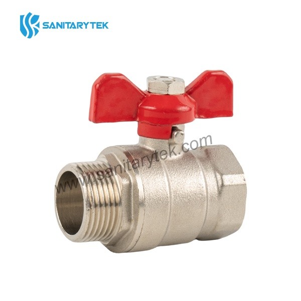 Brass ball valve M/F - blue aluminium butterfly handle