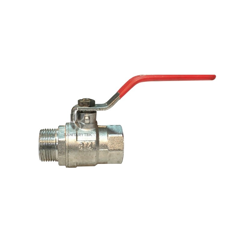 Brass ball valve MxF with red flat steel handle