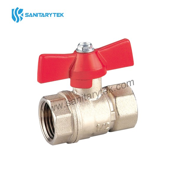 Brass ball valve female/female with red butterfly handle - Image 2