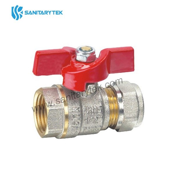 Brass ball valve female for multilayer pipe, blue butterfly handle