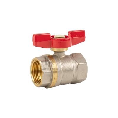 Brass ball valve female thread, with a red butterfly handle