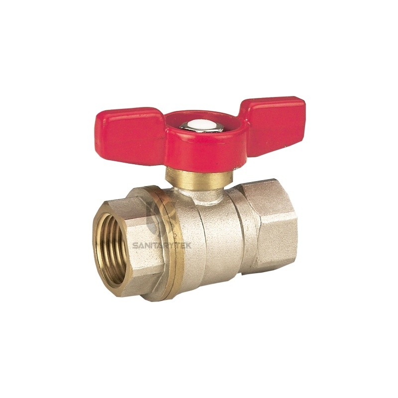 Brass ball valve female thread, with a red butterfly handle