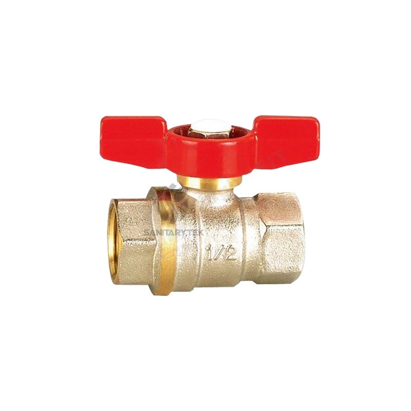 Brass ball valve female thread, with a red butterfly handle