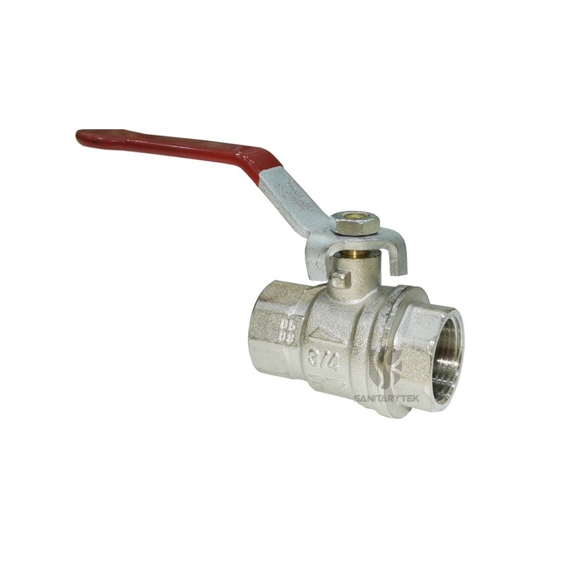 Brass ball valve with red lever handle, female-female