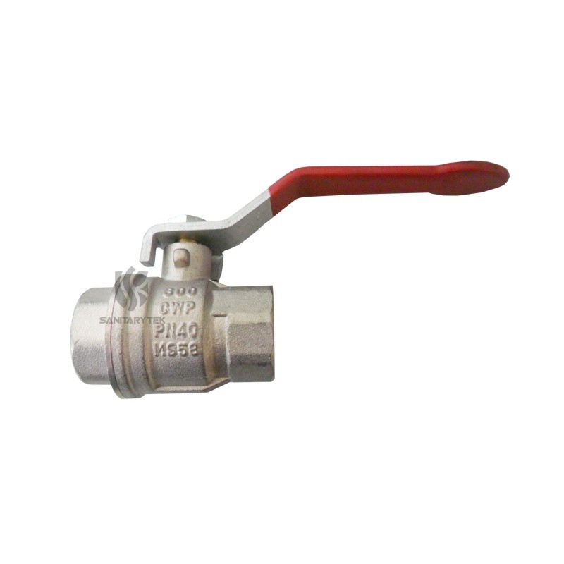 Brass ball valve with red lever handle, female-female