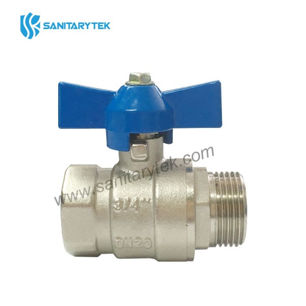 Brass ball valve forged, water, MXF, with red butterfly handle