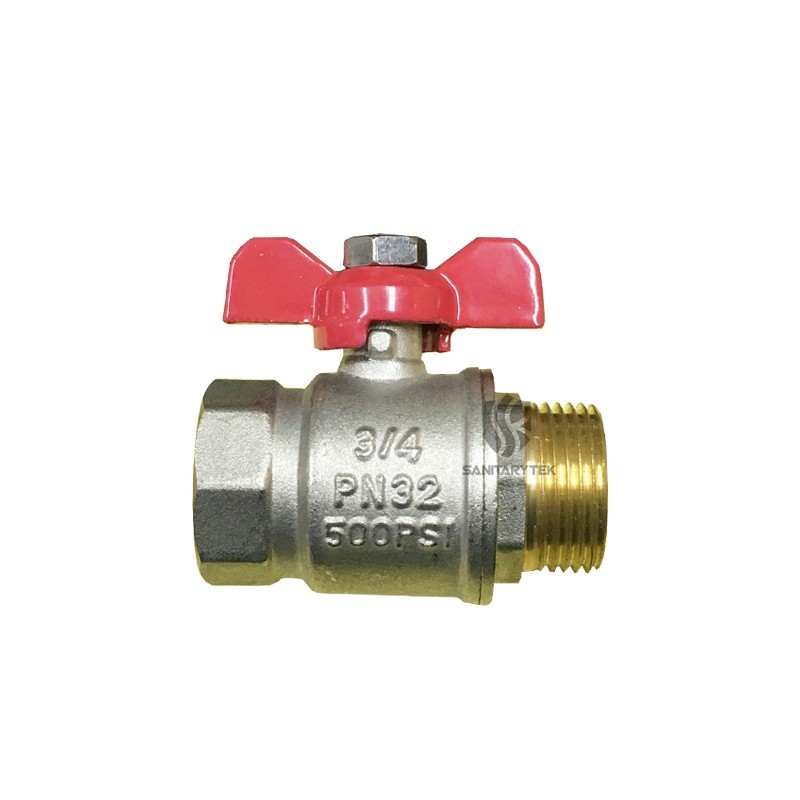 Brass Ball Valve - M / F, butterfly red handle