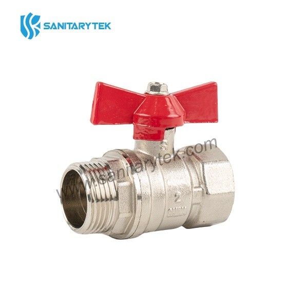 Brass ball valve male/female with red butterfly handle