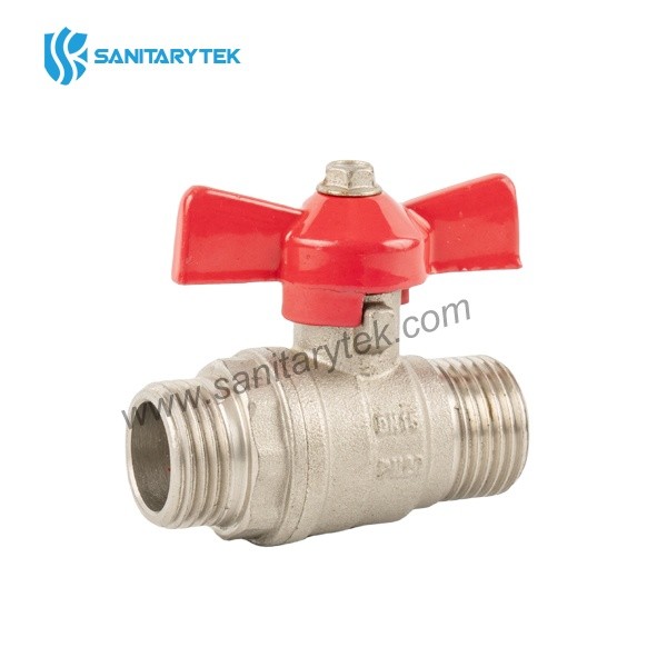Brass ball valve male/male with red butterfly handle - Image 2