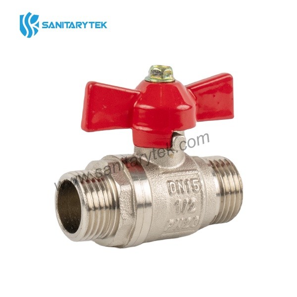 Brass ball valve red butterfly handle, M/M