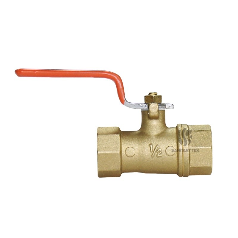 Brass ball valve reduced port, flat red steel handle