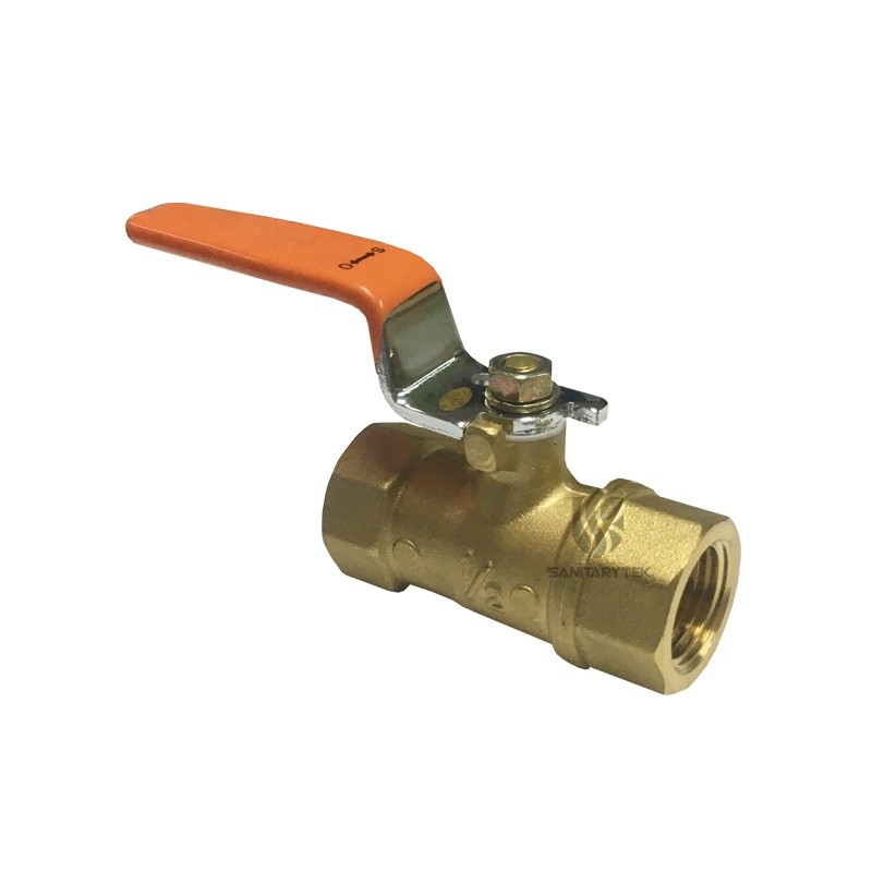 Brass ball valve reduced port, flat red steel handle