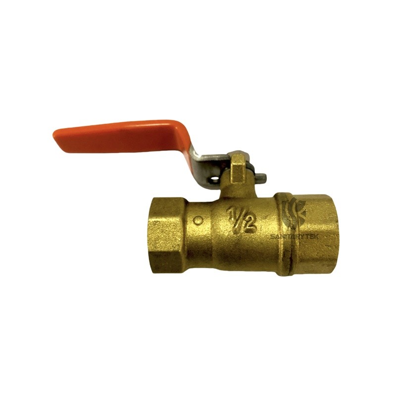 Brass ball valve reduced port, flat red steel handle