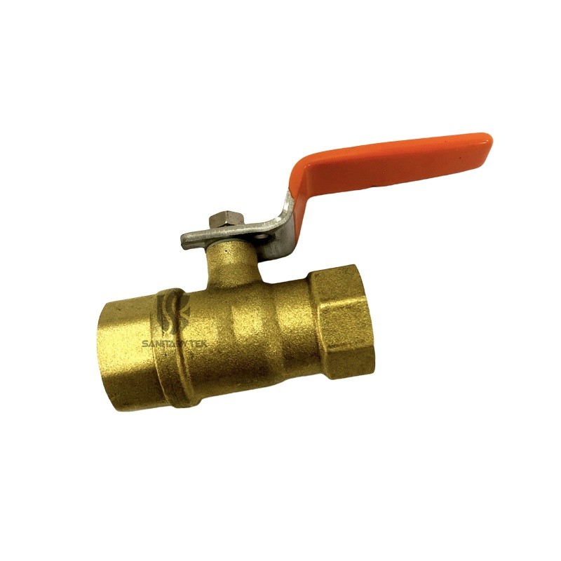 Brass ball valve reduced port, flat red steel handle