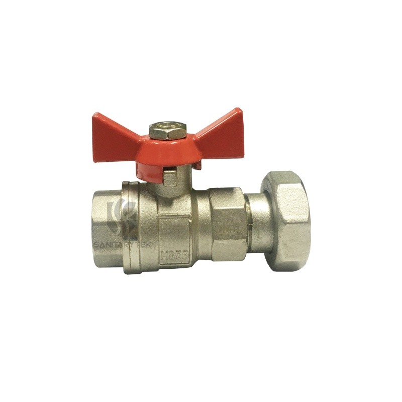 Brass ball valve with a half-connection and red aluminum butterfly