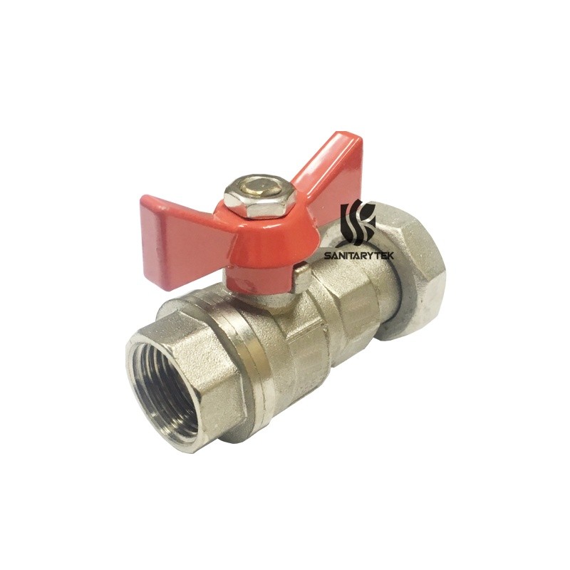 Brass ball valve with a half-connection and red aluminum butterfly