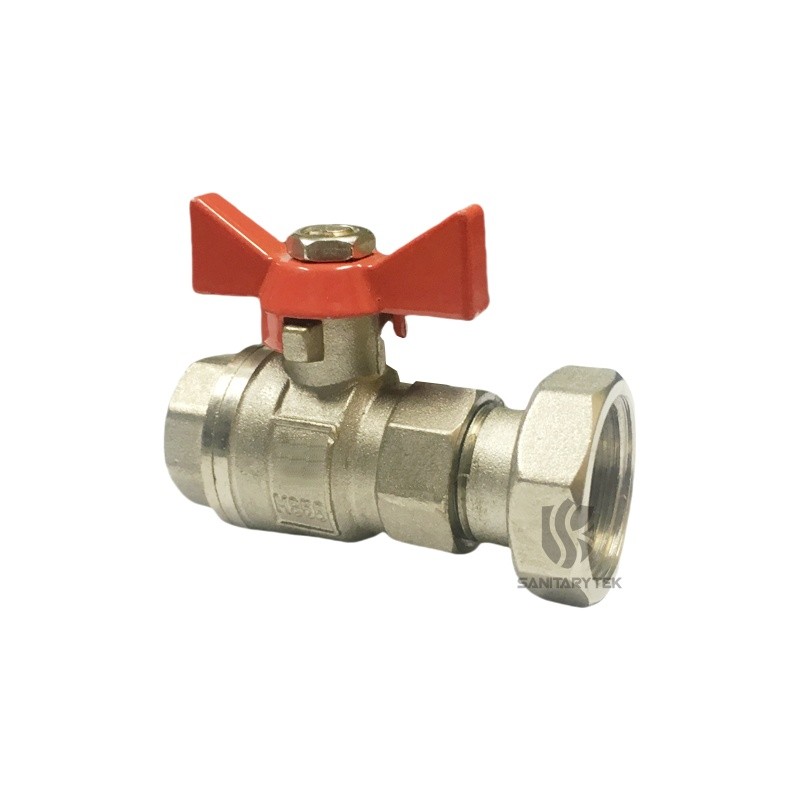 Brass ball valve with a half-connection and red aluminum butterfly - Image 4