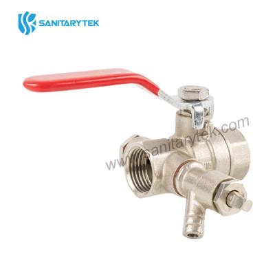 Brass ball valve with drain-off cock and plug, with lever,FxF