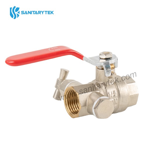Brass ball valve with manual air-vent and plug, FxF, with lever