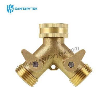 Brass garden hose splitter 2 way, garden hose connector with 2 valves