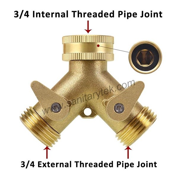Brass garden hose splitter 2 way, garden hose connector with 2 valves