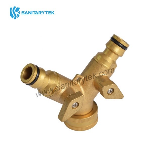 Brass garden tap splitter 2 way quick connector
