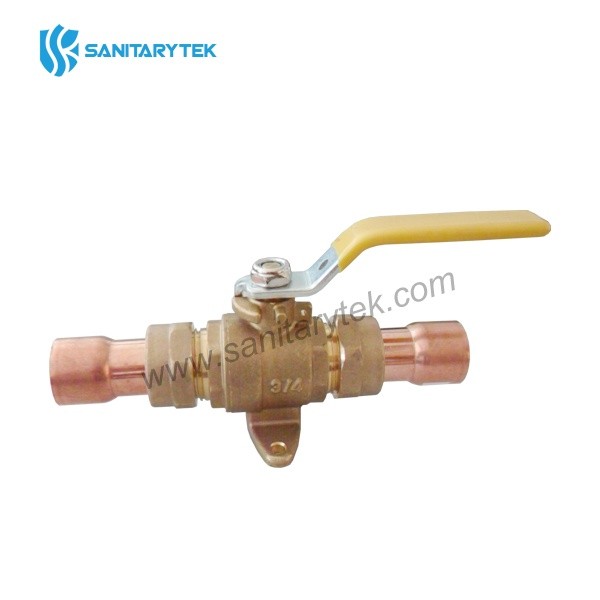 Brass gas ball valve with feet, yellow steel flat handle - Image 2