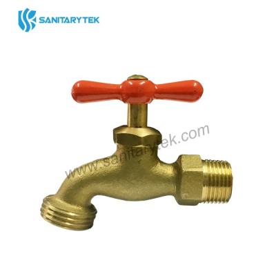 Brass hose bibb valve with red handle