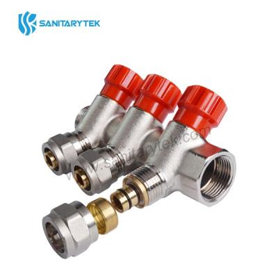 Brass manifold with stop cock and 16 mm Pex-Al-Pex adaptor