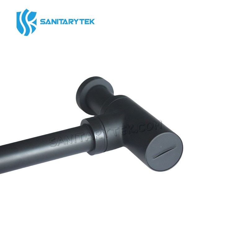 Brass round bottle siphon with wall outlet, black matt