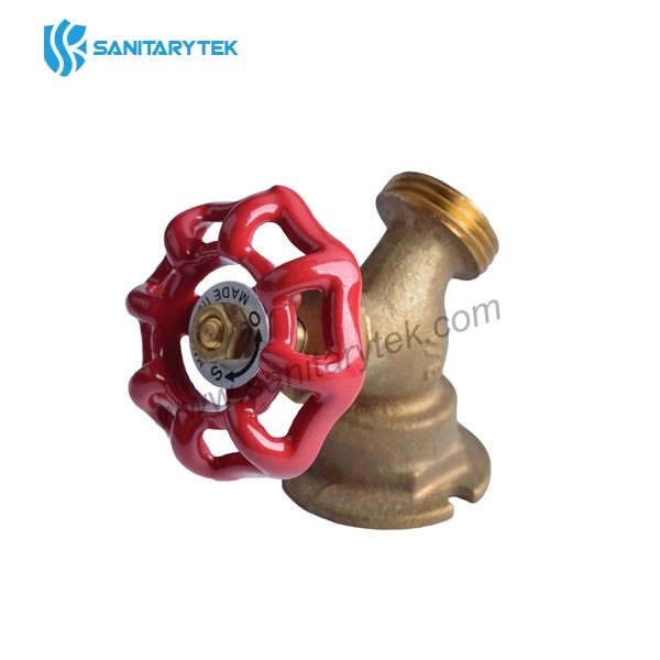 Brass sillcock valve, FPT x Male hose, red wheel handle - Image 2