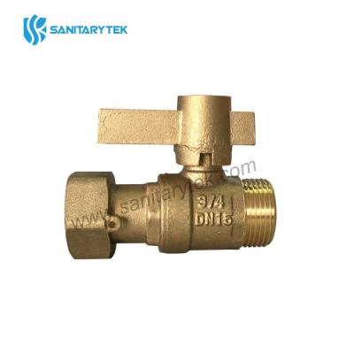 Brass straight ball valve for water meter, with operating handle lock