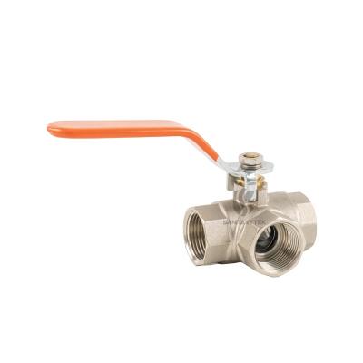 Brass three-way ball valve, female / horizontal