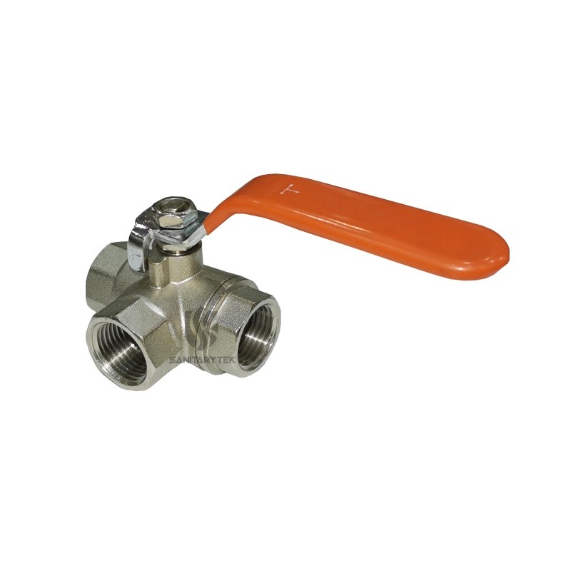 Brass three-way ball valve, female / horizontal