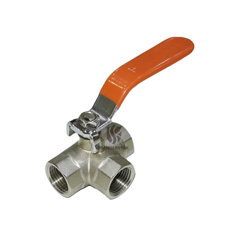 Brass three-way ball valve, female / horizontal