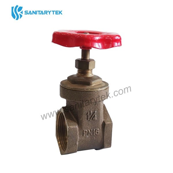 Bronze gate valve, red steel wheel handle - Image 2