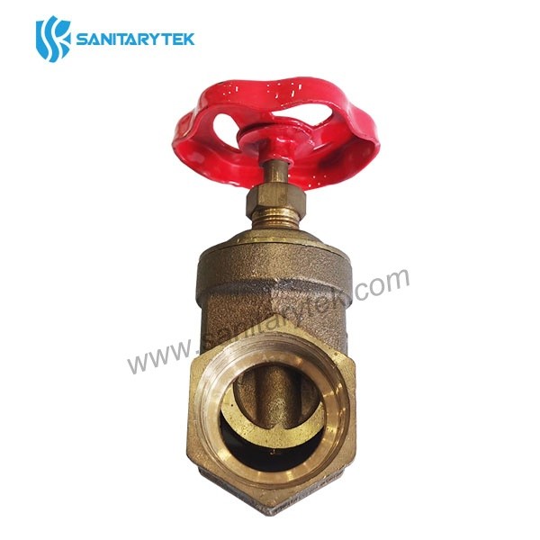 Bronze gate valve, red steel wheel handle - Image 3