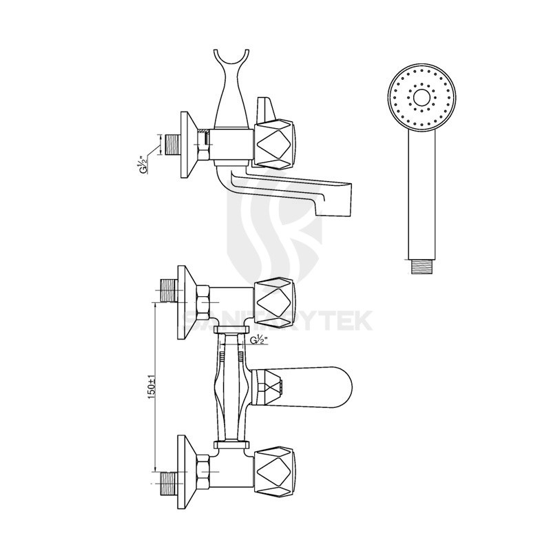 Chrome bath shower mixer wall mounted with shower set - Image 3