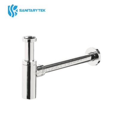Chrome brass round bottle siphon with wall outlet