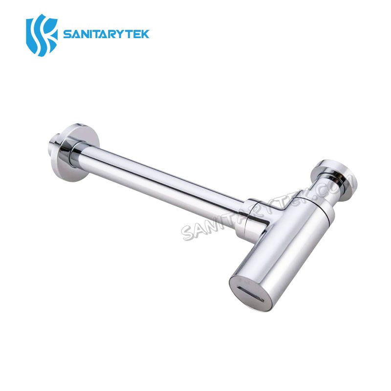 Chrome brass round bottle siphon with wall outlet - Image 2